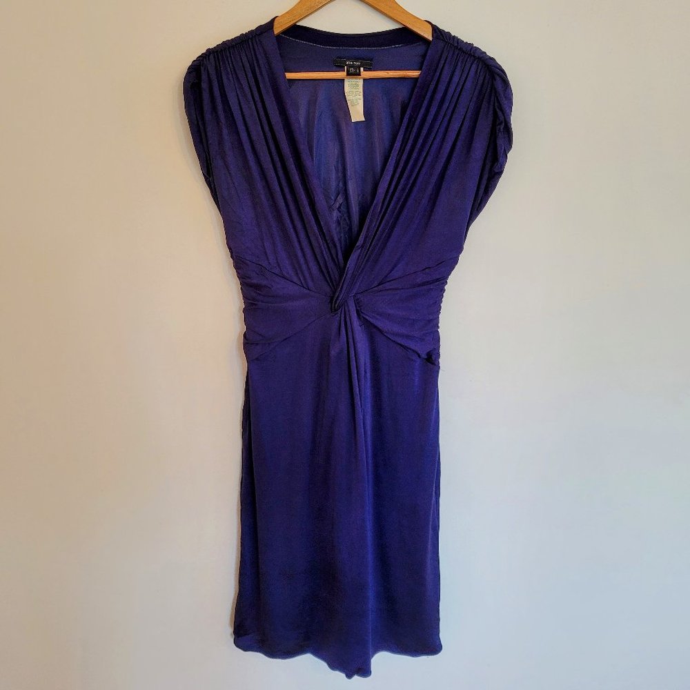 MANGO purple v-neck satin twist waist faux wrap vintage cocktail dress size M